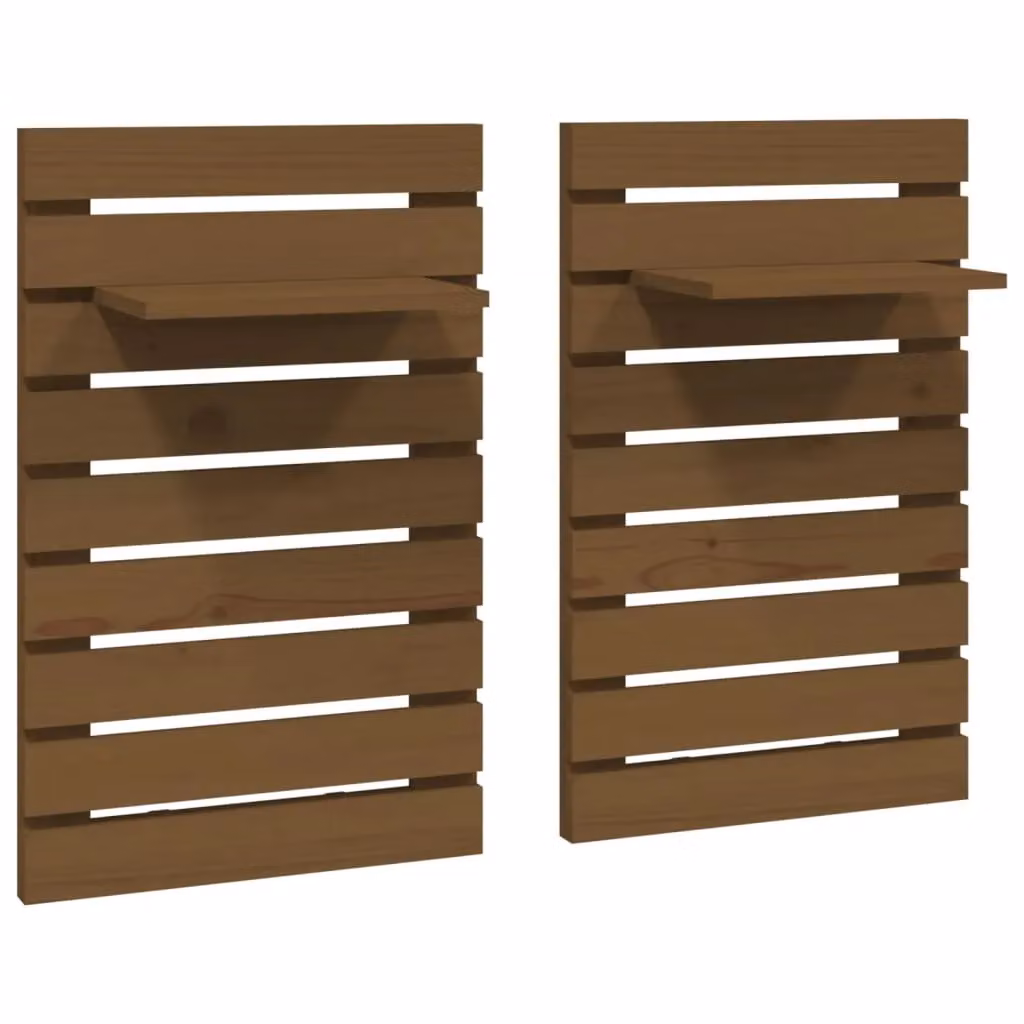 Berkfield Home Set of 2 Wall-mounted Rustic Solid Wood Pine Bedside Shelves in Honey Brown – 2