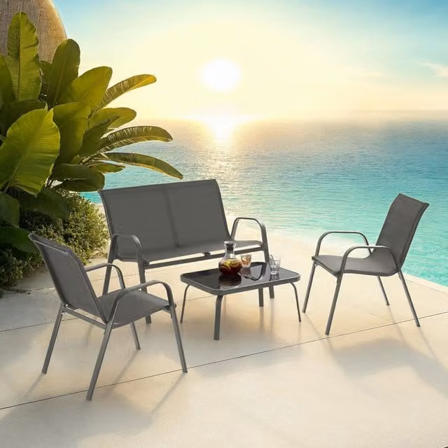 tectake Nora Seating Group for 4 People in Anthracite Grey with Textilene Fabric