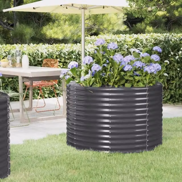 Berkfield Home Garden Powder-coated Steel Raised Bed in Anthracite Black, W/D/H: 100 x 100 x 68 cm