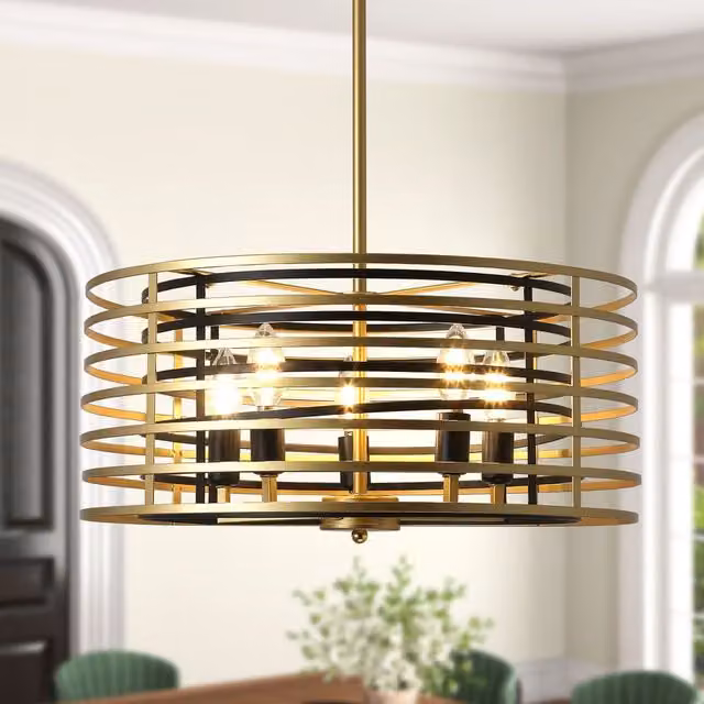Garwarm 5 Light Adjustable Dimmable Modern Pendant Light in Gold/Brass, Diameter: 50 cm – 1