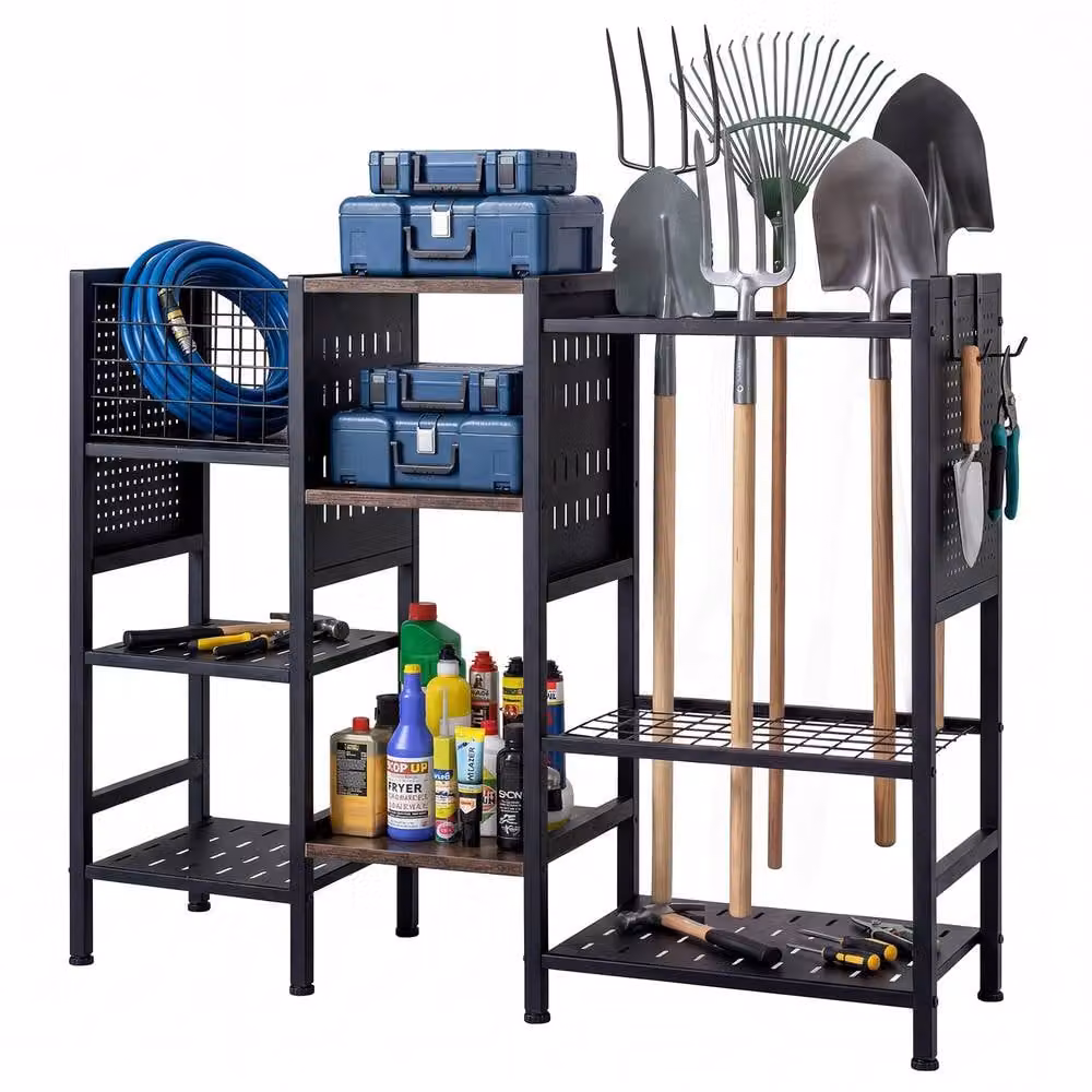 Costway 3-Tier Garden Tool Organizer with Shelves and Yard Storage Rack in Black – 2