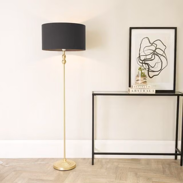 ValueLights Maggie Gold Metal Candlestick Floor Lamp with Anthracite Fabric Shade
