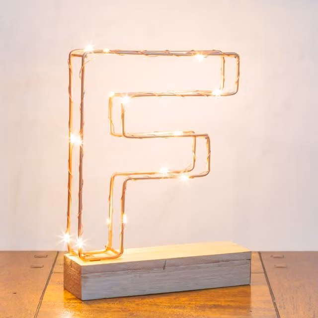 Echo Three LED Alphabet Wire Frame Letter Light F in Gold, H: 22.0 cm, W: 16.0 cm, D: 5.0 cm – 1