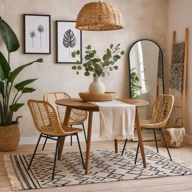 Wyld Haus Saffron Round Dining Table in Brown Walnut Effect Wood, Seats 4