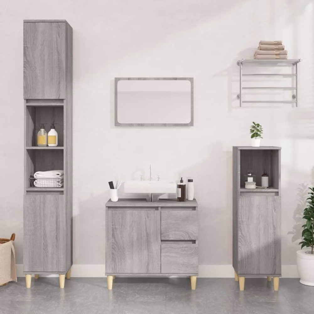 Berkfield Home Grey Sonoma Bathroom Cabinet with Hinged Doors and Open Shelf, W/D/H: 30 x 30 x 100 cm – 2