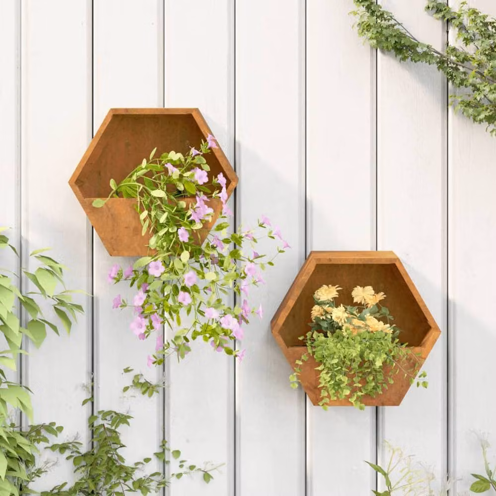 Berkfield Home Wall Planters, 2 Piece Rusty Corten Steel Set in Brown, W: 30 cm, D: 10 cm, H: 25 cm – 2