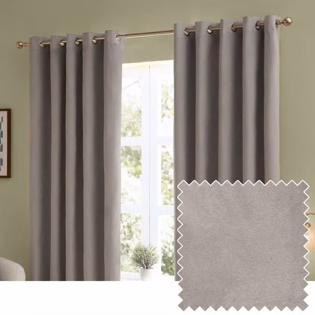 Furn Silver Velvet 100% Blackout Eyelet Curtain Pair, Width: 229 cm, Drop: 229 cm