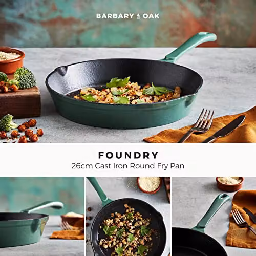 Tower Enamelled Cast Iron Round Frying Pan with Pouring Spout, Green and Black, Diameter: 26 cm – 2