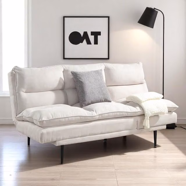 OAT Home Sennen 3 Seater Click Clack Sofa Bed in Natural Fabric with Solid Wood Frame and Foam Padding – 1