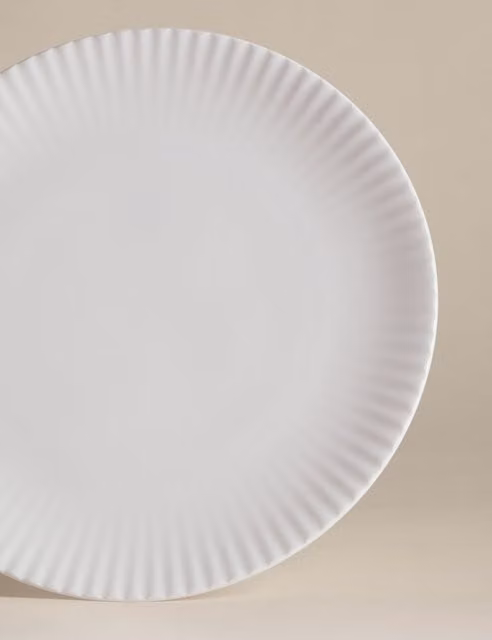 M&S Fluted Hampton White Bone China and Ceramic Dinner Plate