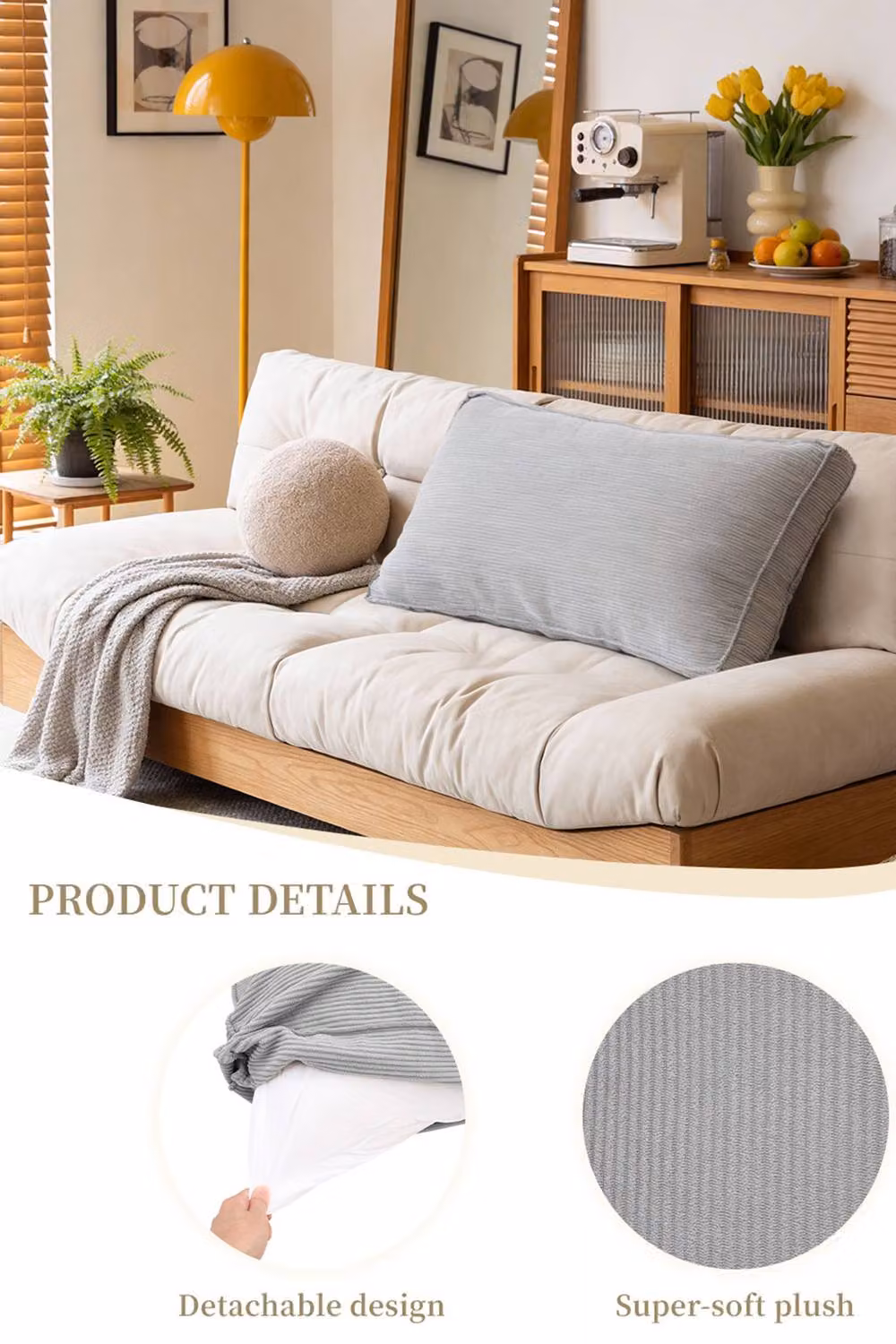 Living and Home Soft Corduroy Bedside Reading Headboard Pillow in Grey, Medium – 2