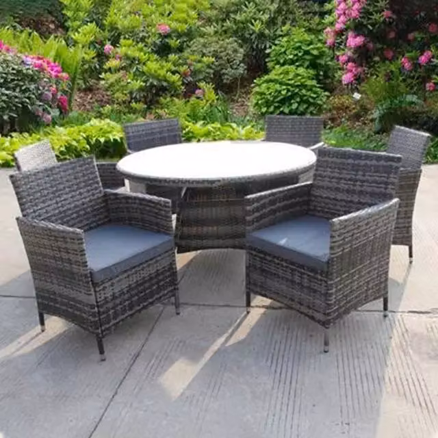 UK Leisure World Madrid 6 Seater Grey Polyrattan Bistro Set