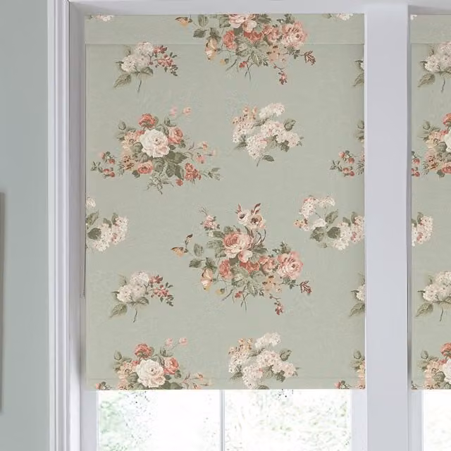 Laura Ashley Rosemore Made to Measure Floral Blackout Roller Blind in Sage Green
