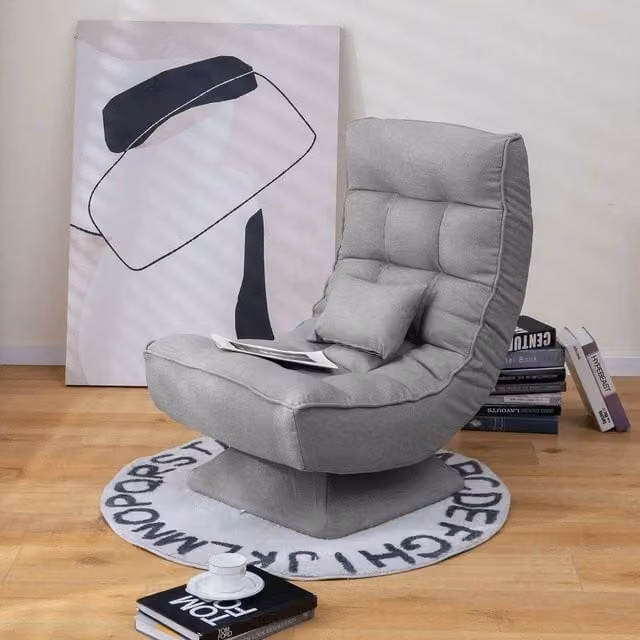 KORVIXA Grey Folding Floor Gaming Chair with 360 Degree Swivel and Headrest – 1