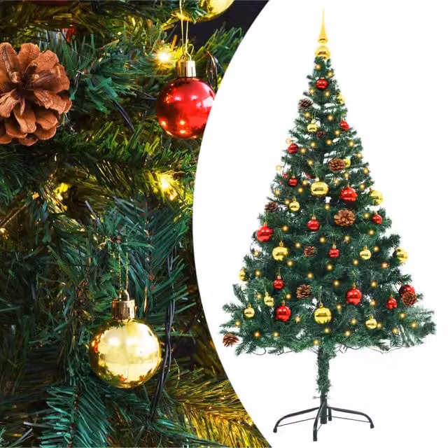 Berkfield Home Pre-lit Artificial Christmas Tree with Baubles, Green, Height: 150 cm – 1