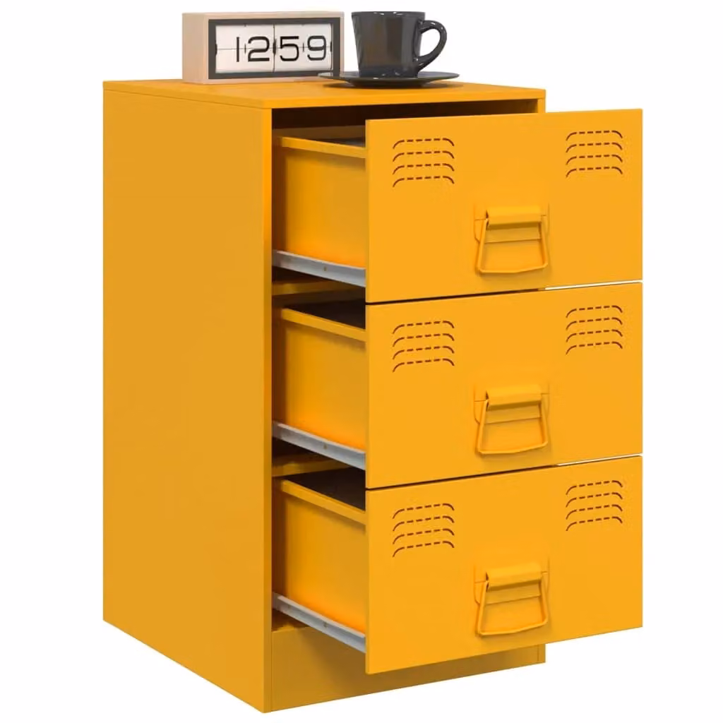 Berkfield Home Set of 2 Metal Bedside Cabinets in Mustard Yellow, W/D/H: 34.5 x 39 x 62 cm – 2