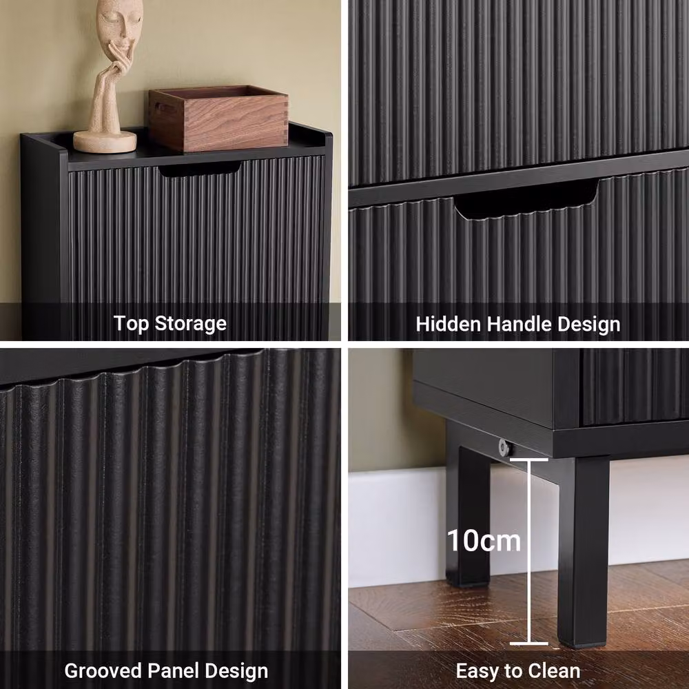 SoBuy Modern Slim Shoe Cabinet in Matt Black with Tilting Compartments – 3