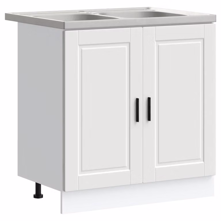 Berkfield Home Porto Sink Base Cabinet with Sink, White, W/D/H: 80 x 46 x 84.5 cm