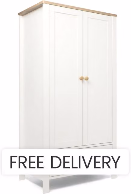 Mamas & Papas Wedmore Wardrobe in White and Oak, H 180 cm x W 93 cm x D 51.5 cm