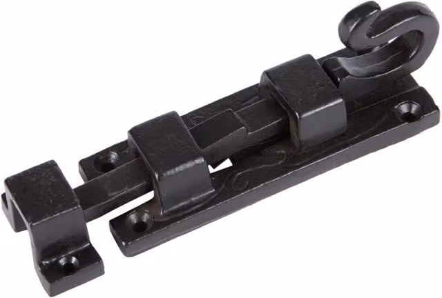Hammer and Tongs Black Powder-Coated Iron Straight Shepherd's Crook Exposed Surface Bolt
