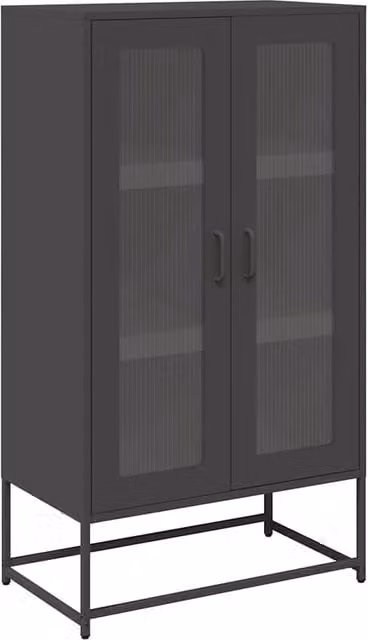 Berkfield Home Modern Black Steel Highboard with Glass Doors, W/D/H: 68 x 39 x 123 cm