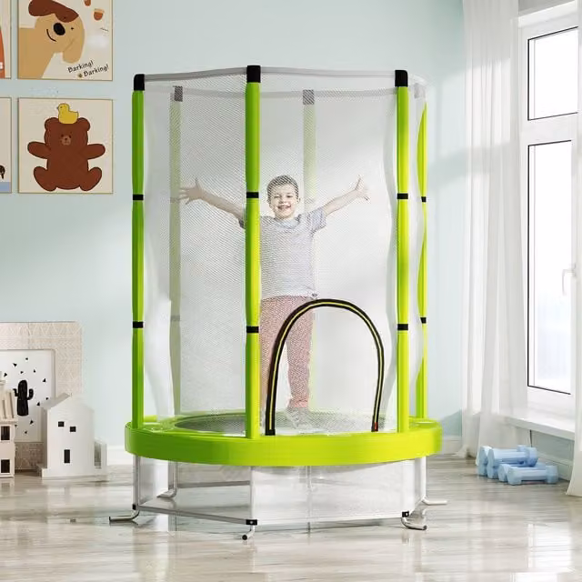 AIYAPLAY Green Kids Mini Trampoline with Safety Net and Foam Padding