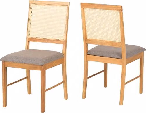 Seconique Ellis Set of 2 Oak and Rattan Dining Chairs in Grey and Brown – 1