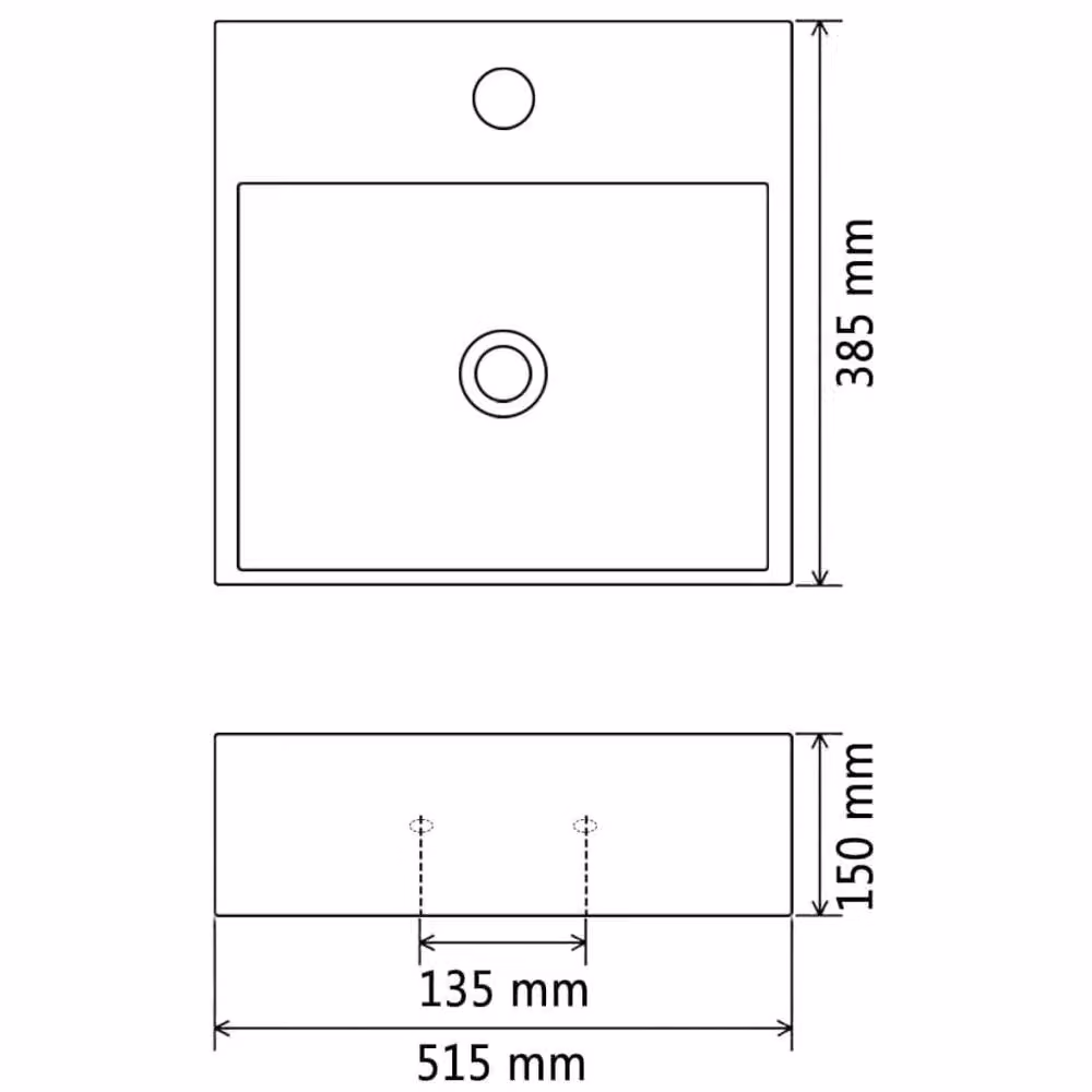 Berkfield Black Ceramic Rectangular Wall Mounted Basin with Faucet Hole W/D/H: 51.5 x 38.5 x 15 cm – 4
