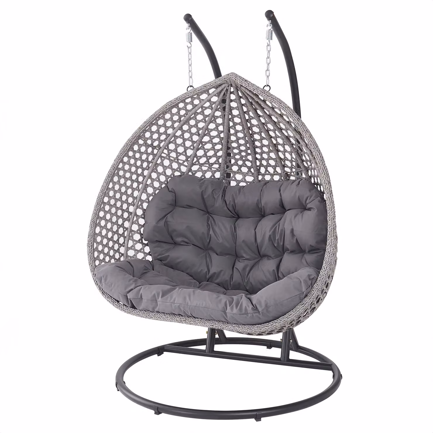 Artemis Home Oakley Double Swing Egg Pod Chair in Grey Polyrattan with Outdoor Fabric Cushions – 3