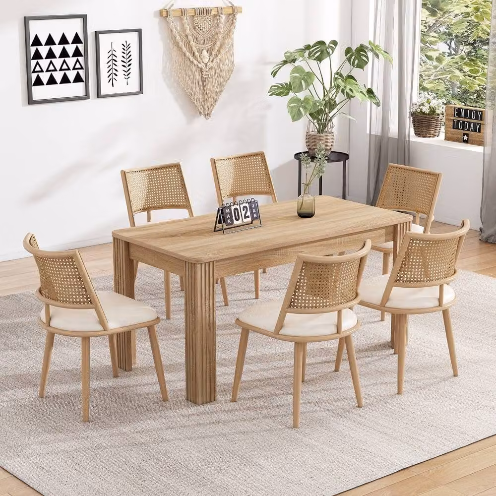 Rolipo Beige Retro Dining Chair with Synthetic Leather and Fabric Finish – 2