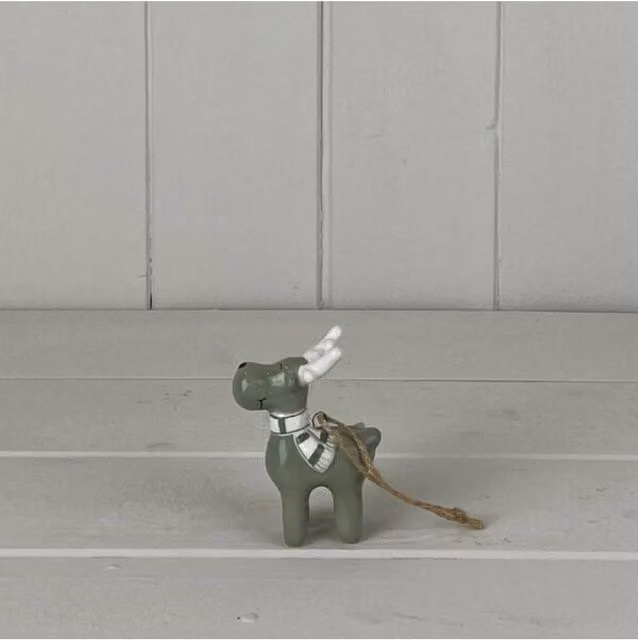 KDMD Light Dainty Ceramic Hanging Reindeer Christmas Decoration in Light Green