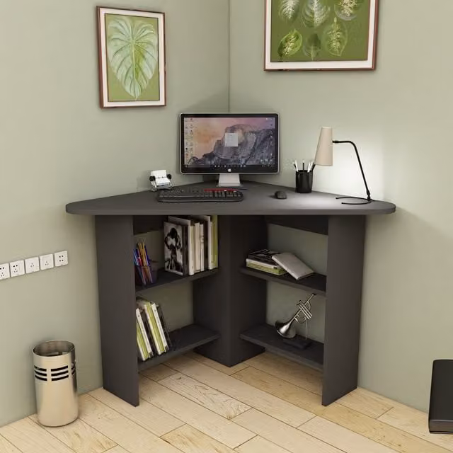 Destina Home Modern Corner Computer Desk with Shelves in Anthracite Grey – 1