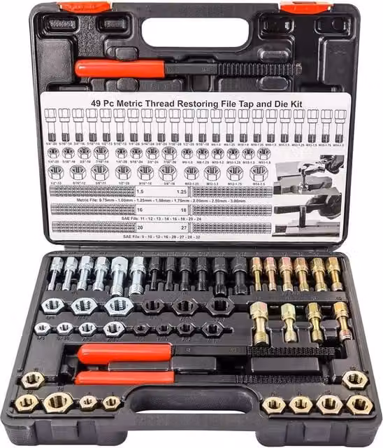 SPETLEK 49 Piece Thread Repair Chaser Kit with UNC, UNF and Metric Tap and Die Sets, Multicolour – 1