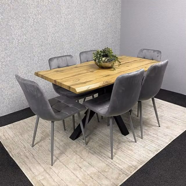 Kosy Koala Modern Rectangular Dining Set with 6 Chairs, Grey and Brown