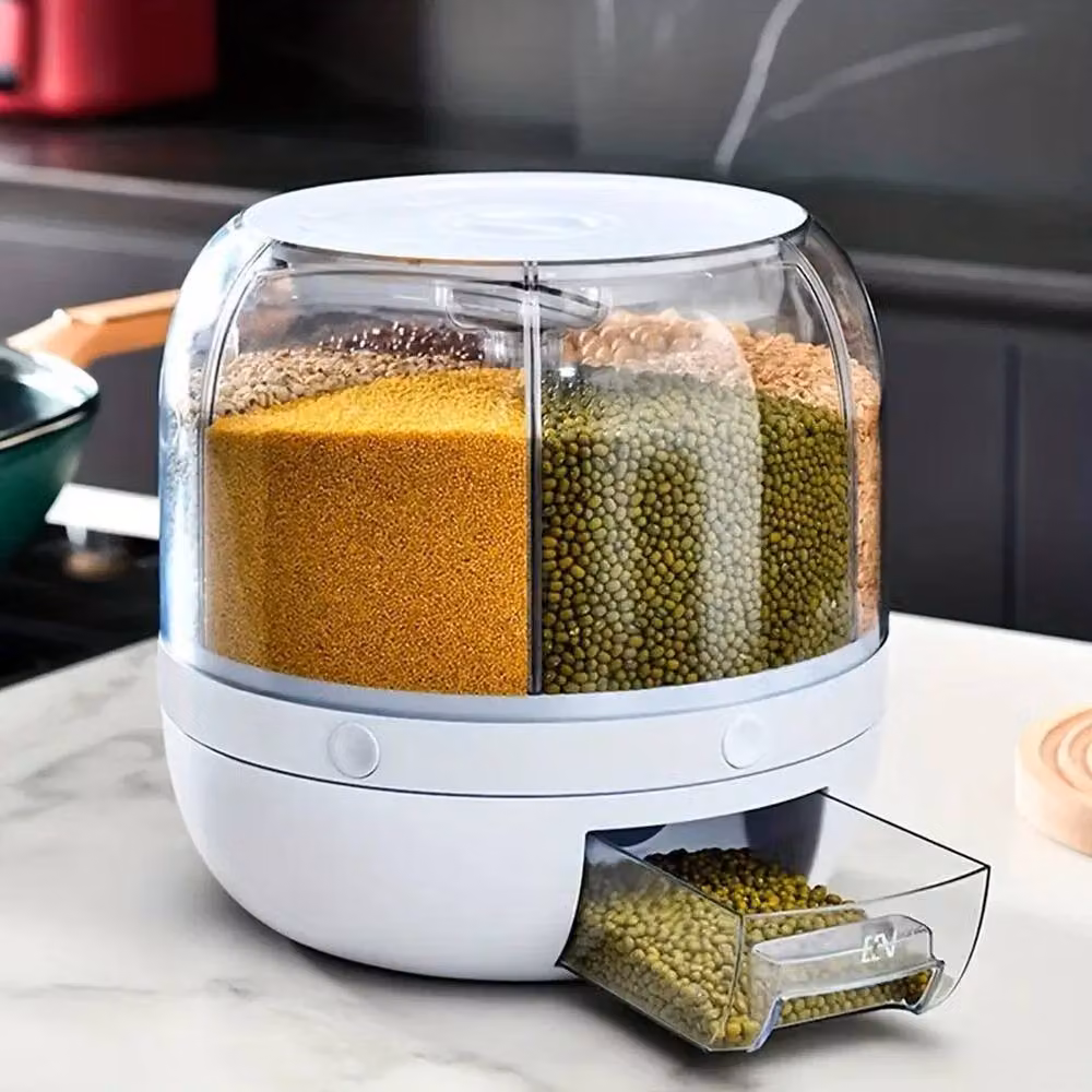 EONLION Rotating Grain Dispenser Storage Container in Transparent Plastic with Compartments, Height: 100 cm – 5