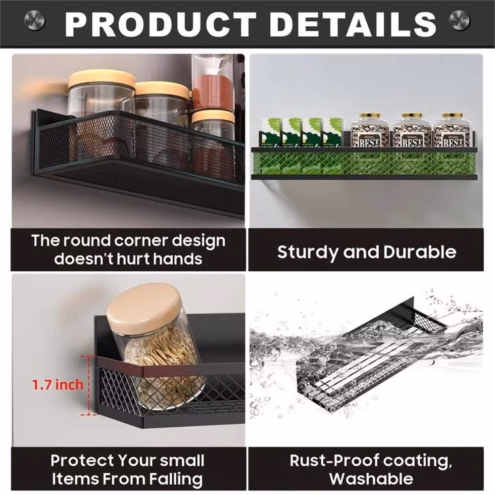 Kelvenix 3-Piece Magnetic Spice Rack for Refrigerator, Black – 3