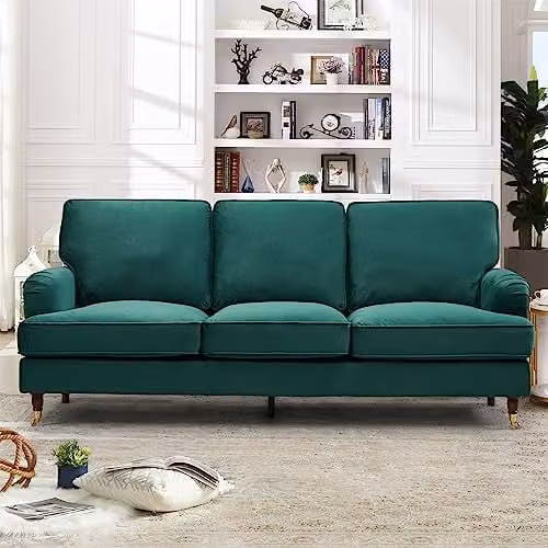 Artemis Home Woodbury 3 Seat Green Velvet Fabric Sofa, Width: 218 cm