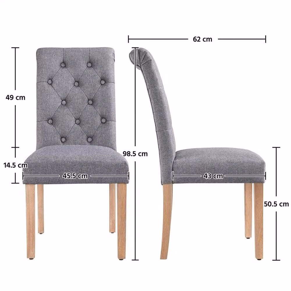 Kelvenix Set of 2 Modern Fabric Dining Chairs in Dark Grey with Rubberwood Frame – 2