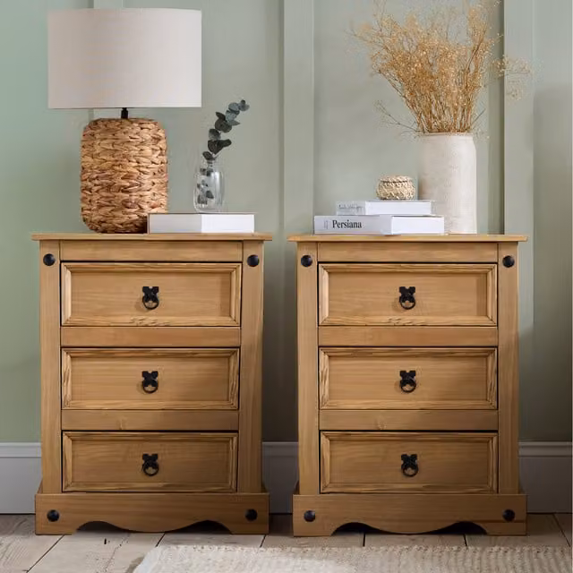 Birlea Corona Pair of 3 Drawer Bedside Tables in Brown and Black