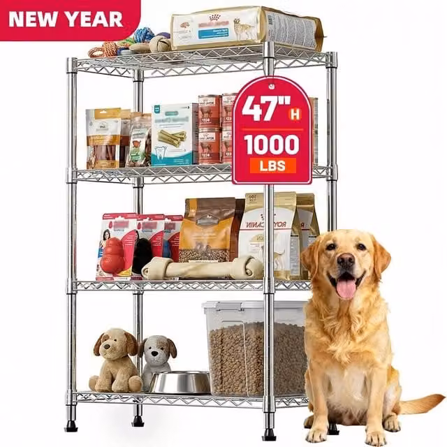 Kelvenix Heavy Duty 4-Tier Steel Utility Shelving, Silver