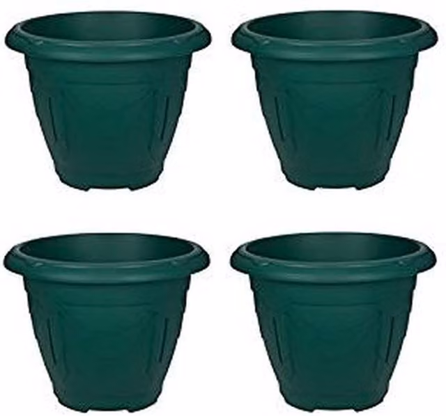 Whitefurze Green Round Venetian Decorative Plastic Garden Flower Planter Pot, Diameter: 24 cm