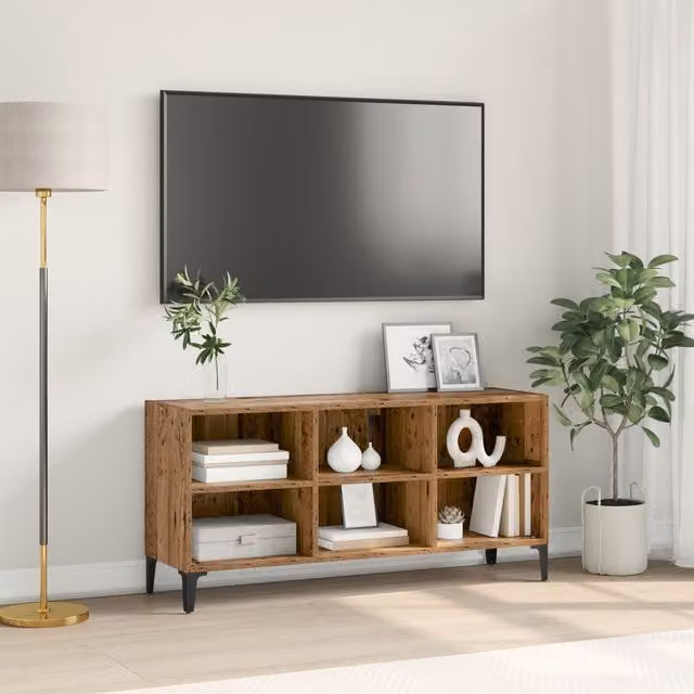 Berkfield Home Old Wood Rustic TV Stand in Brown with Engineered Wood and Metal Storage – 1