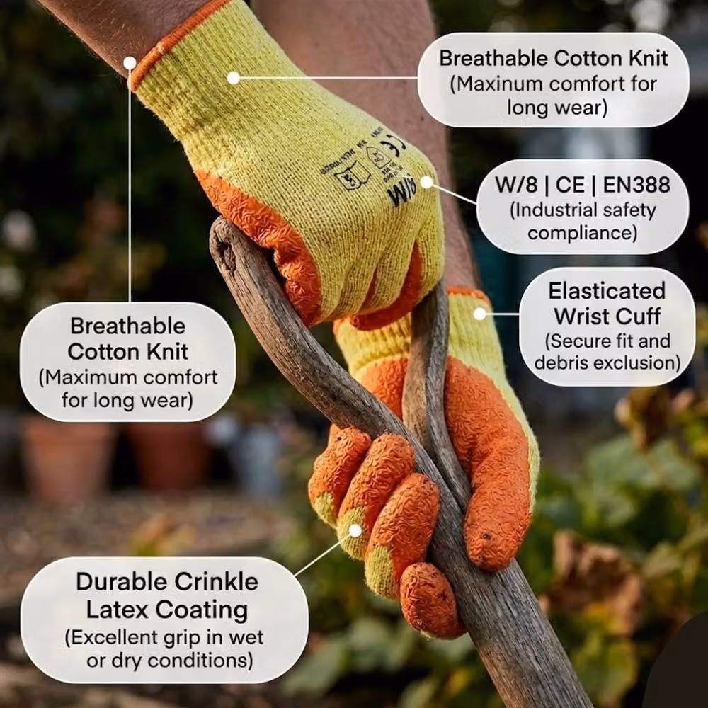 Bedsland Heavy Duty Latex Coated Anti Slip Workwear Gloves, Size 8, Yellow and Multicolour – 2