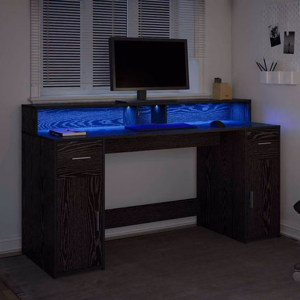 Berkfield Home Modern Computer Desk in Black Oak, W/D/H: 160 x 55 x 91 cm – 3