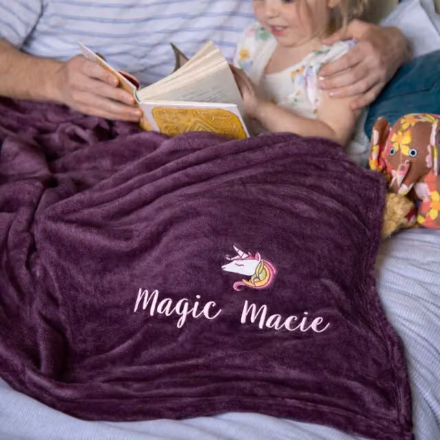 Duncan Stewart Personalised Children's Unicorn Blanket in Purple, W: 140 cm, D: 180 cm