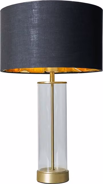 Balan Clear Tube Table Lamp in Black and Gold/Brass