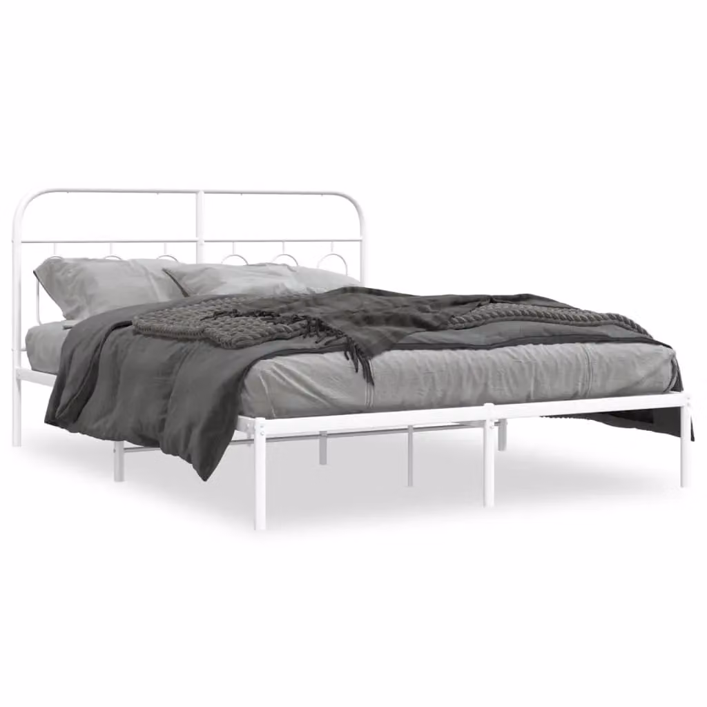 Berkfield Home Metal Bed Frame with Headboard, White, W/D/H: 150 x 200 cm – 2