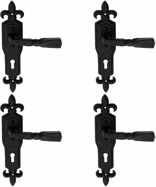 Loops 4 Pairs of Forged Twisted Ornate Lever on Lock Backplate, Black Antique, W: 226 mm x D: 50 mm – 1
