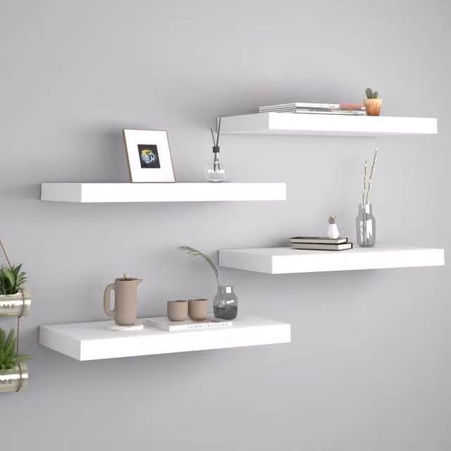 Berkfield Home Set of 4 White Floating Wall Shelves, W: 50 cm, D: 23 cm, H: 3.8 cm – 1