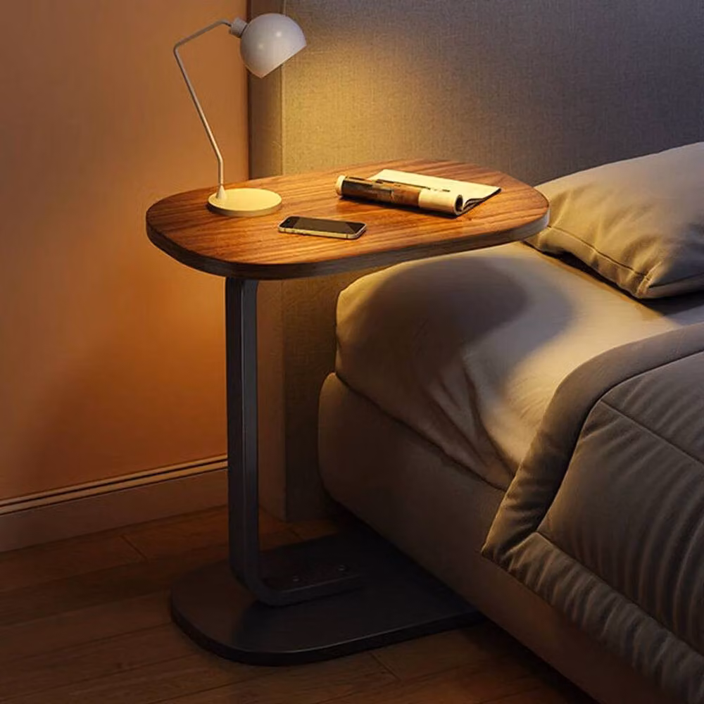 FLAVORA Walnut C-Shape Sofa Side Table in Brown – 2
